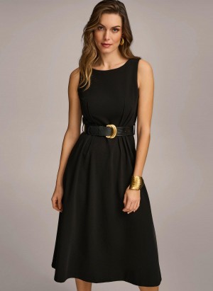 Donna Karan Belted Midi Kjole Svarte | Norge_DK52522