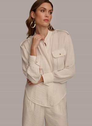 Donna Karan Button Up With Pockets Sweaters and Tops Pisket Krem | Norge_DK19493