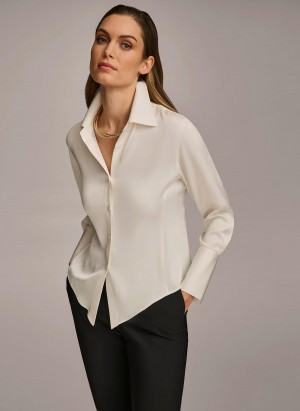 Donna Karan Collared Button Down Blouse Sweaters and Tops Pisket Krem | Norge_DK65860