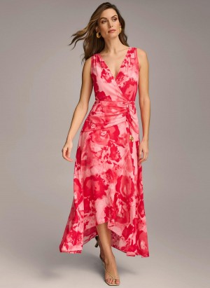 Donna Karan Floral Midi Kjole Rosa | Norge_DK97117