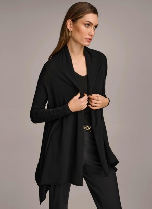 Donna Karan Long Sleeve Drape Cardigan Sweaters and Tops Svarte | Norge_DK54861