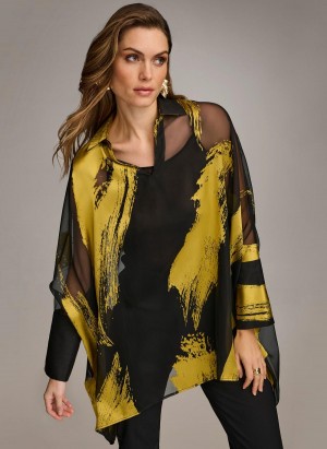 Donna Karan Print Collared Tunic Sweaters and Tops Svarte | Norge_DK23616