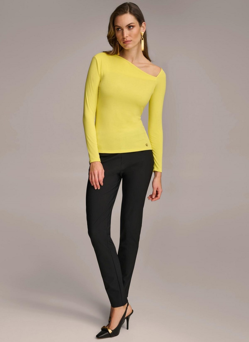 Donna Karan Asymmetrical Neckline Fitted Sweaters and Tops Gul | Norge_DK51752