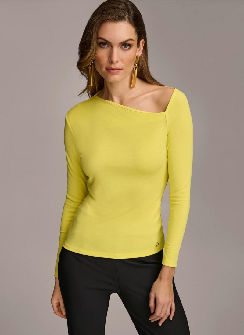 Donna Karan Asymmetrical Neckline Fitted Sweaters and Tops Gul | Norge_DK51752