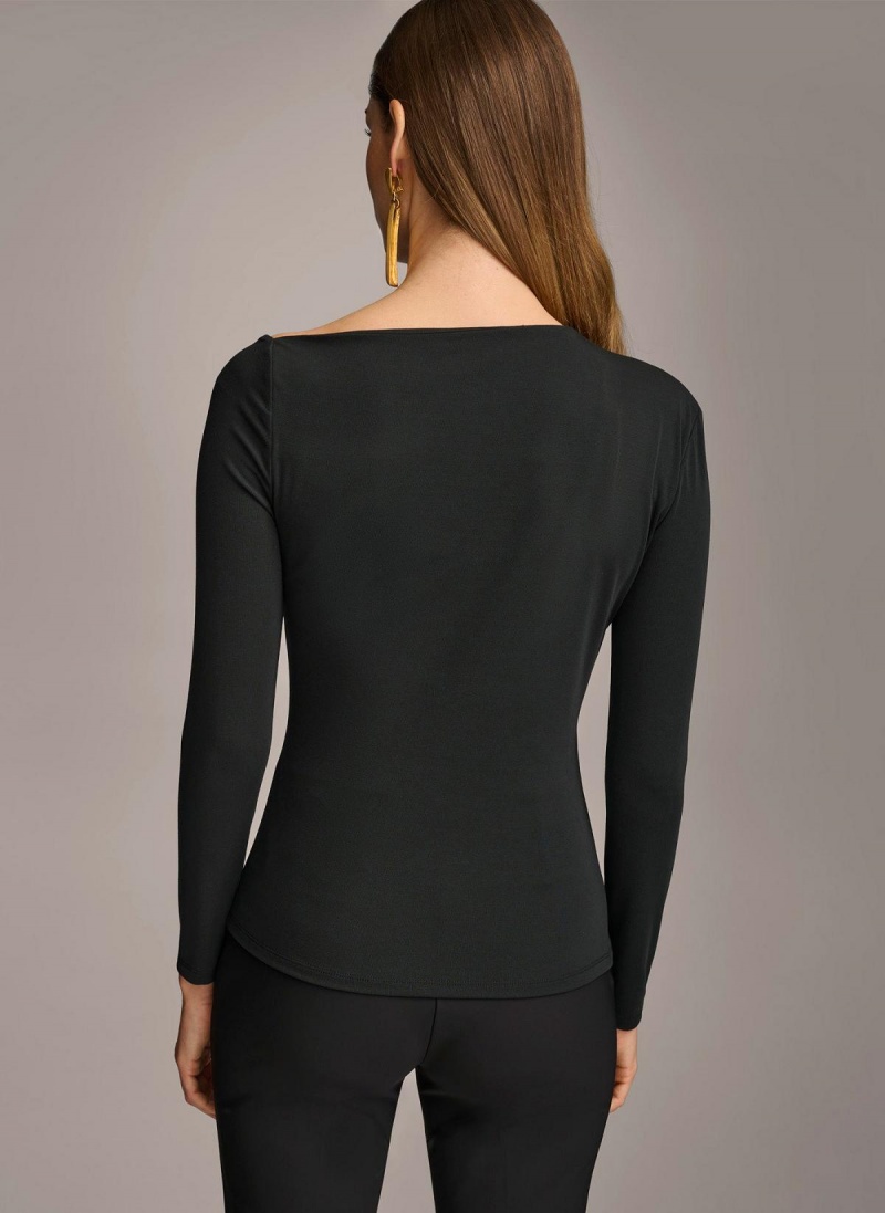 Donna Karan Asymmetrical Neckline Fitted Sweaters and Tops Svarte | Norge_DK10901