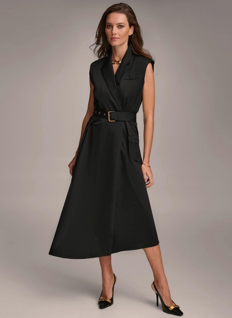 Donna Karan Belted Asymmetrical Kjole Svarte | Norge_DK85514