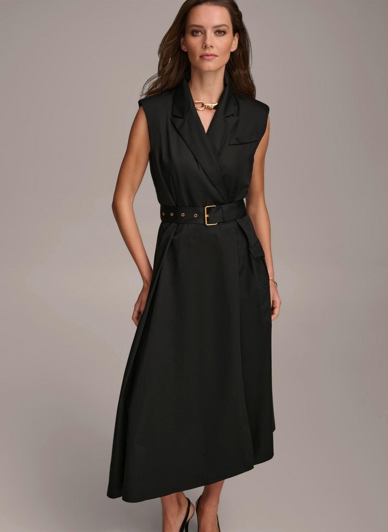 Donna Karan Belted Asymmetrical Kjole Svarte | Norge_DK85514