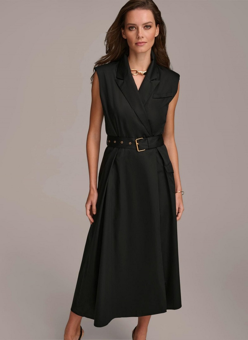 Donna Karan Belted Asymmetrical Kjole Svarte | Norge_DK85514