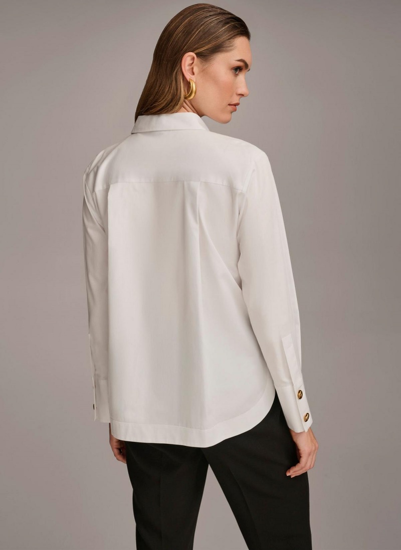 Donna Karan Bomull Collared Button Down Sweaters and Tops Hvite | Norge_DK83926