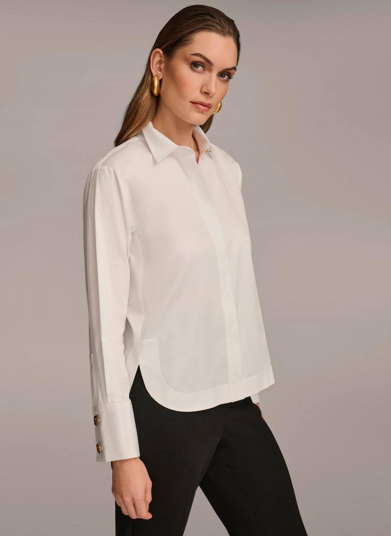 Donna Karan Bomull Collared Button Down Sweaters and Tops Hvite | Norge_DK83926