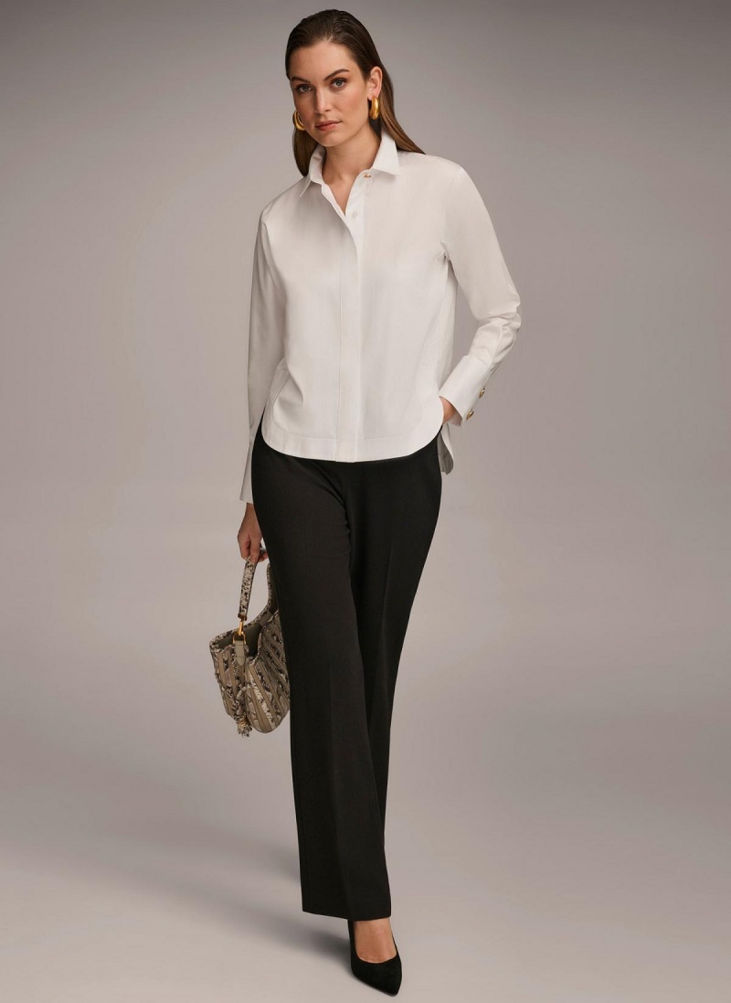 Donna Karan Bomull Collared Button Down Sweaters and Tops Hvite | Norge_DK83926