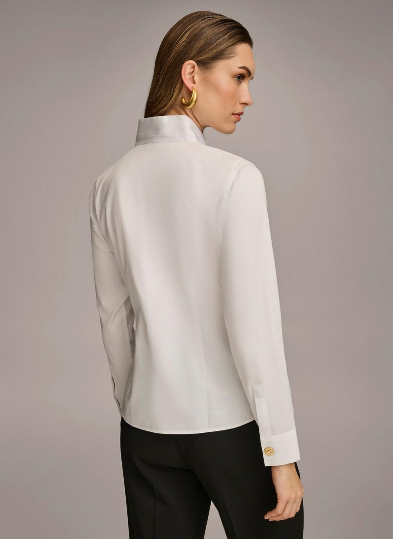 Donna Karan Bomull Notch Collar Button Down Sweaters and Tops Hvite | Norge_DK62801