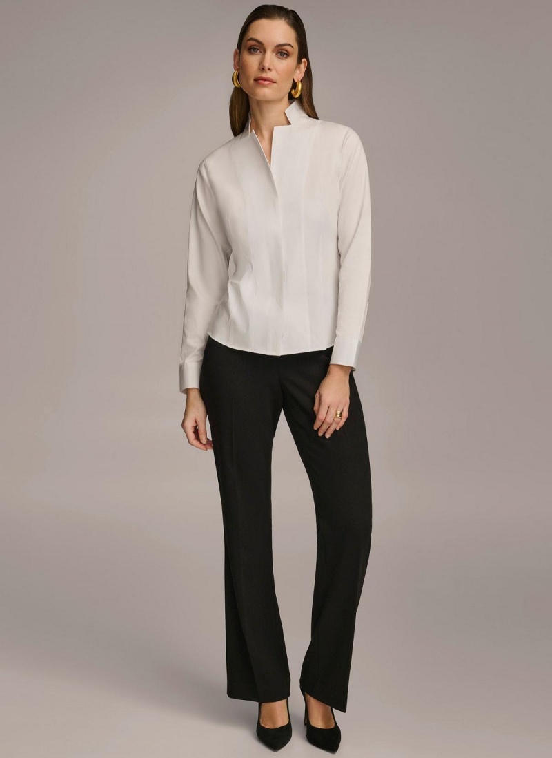 Donna Karan Bomull Notch Collar Button Down Sweaters and Tops Hvite | Norge_DK62801