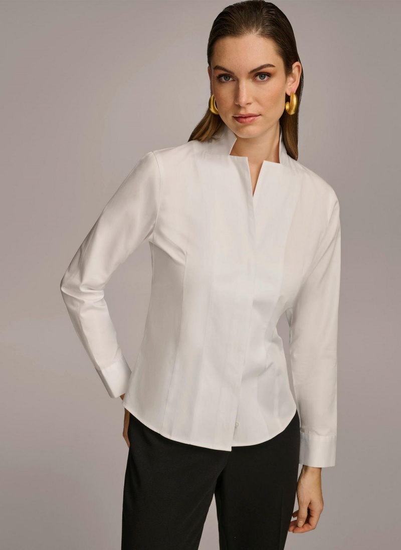 Donna Karan Bomull Notch Collar Button Down Sweaters and Tops Hvite | Norge_DK62801