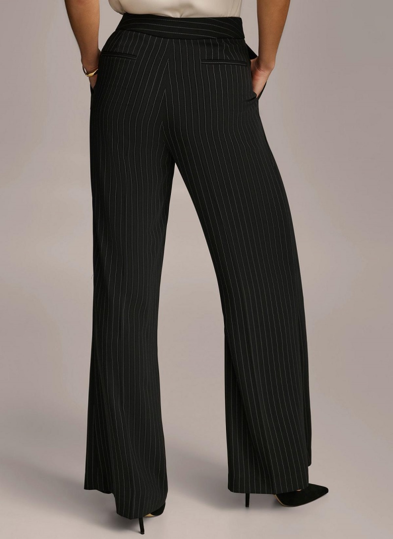 Donna Karan Brede Leg Pinstripe Bukse Svarte | Norge_DK65695