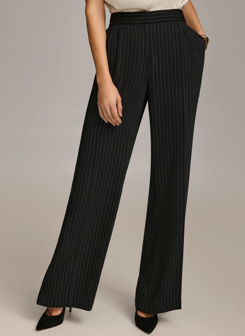 Donna Karan Brede Leg Pinstripe Bukse Svarte | Norge_DK65695