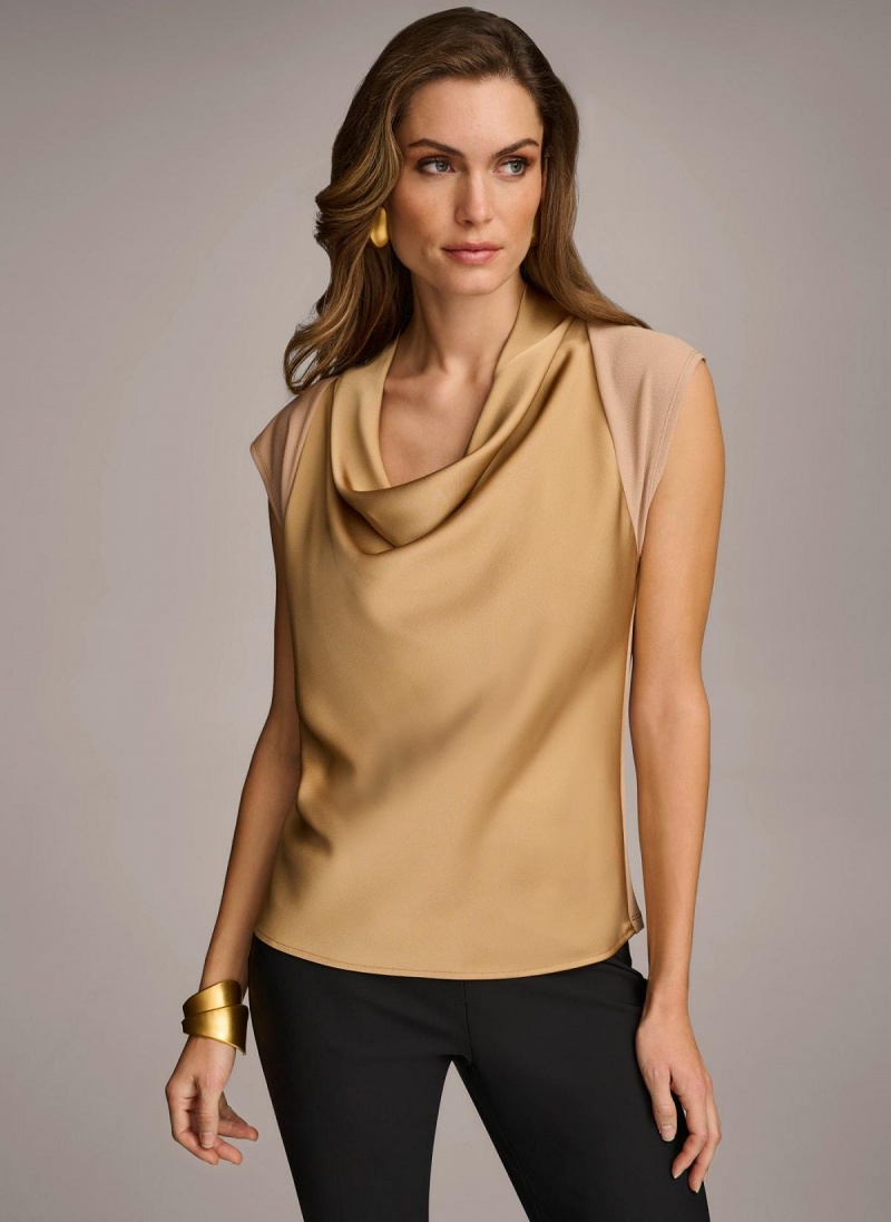 Donna Karan Ermeløse Cowl Neck Sweaters and Tops Gull | Norge_DK50450