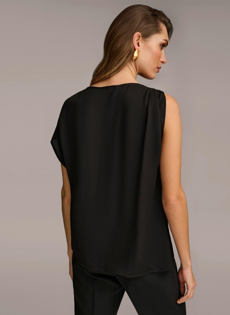 Donna Karan Gathered Hardware Shoulder Sweaters and Tops Svarte | Norge_DK89687