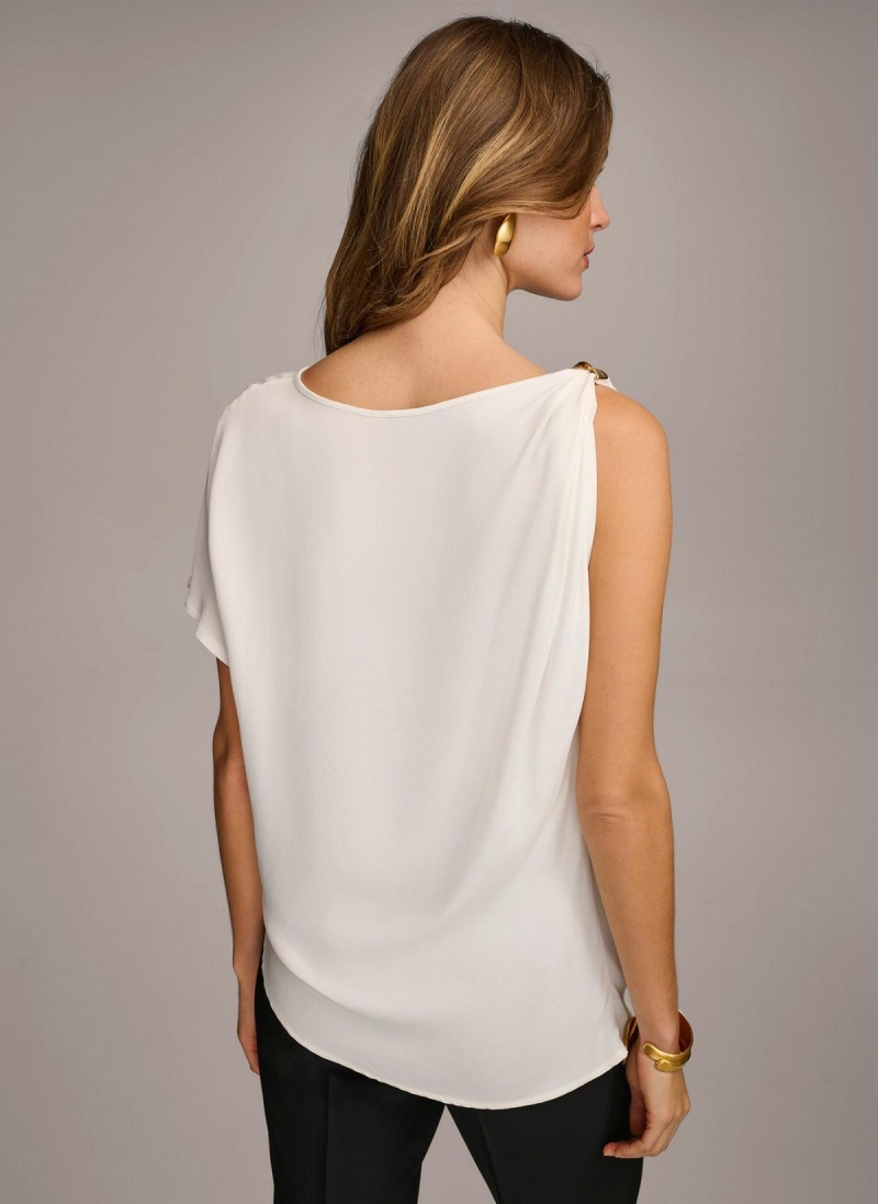 Donna Karan Gathered Hardware Shoulder Sweaters and Tops Pisket Krem | Norge_DK12641