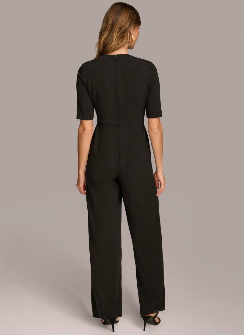 Donna Karan Half Sleeve Twist Neck Jumpsuit Svarte | Norge_DK49904