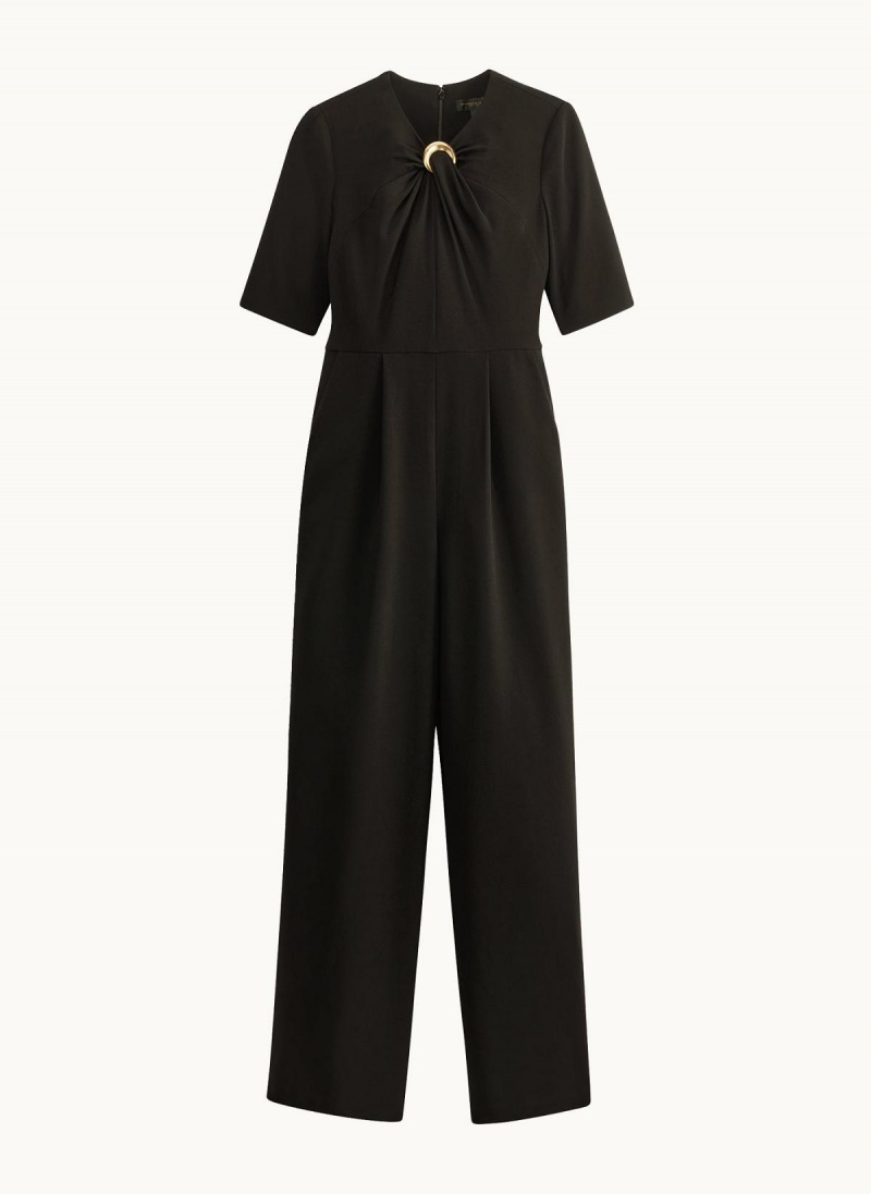 Donna Karan Half Sleeve Twist Neck Jumpsuit Svarte | Norge_DK49904