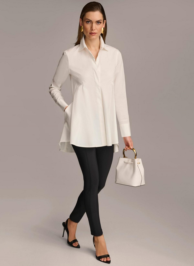 Donna Karan Long Sleeve A-line Tunic Sweaters and Tops Pisket Krem | Norge_DK68311