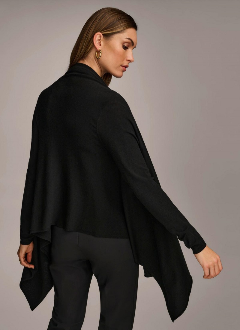 Donna Karan Long Sleeve Drape Cardigan Sweaters and Tops Svarte | Norge_DK54861