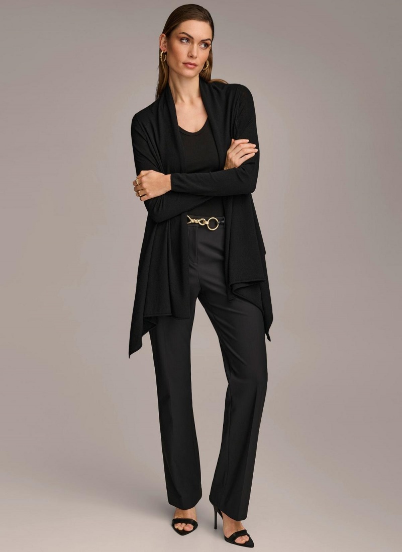 Donna Karan Long Sleeve Drape Cardigan Sweaters and Tops Svarte | Norge_DK54861