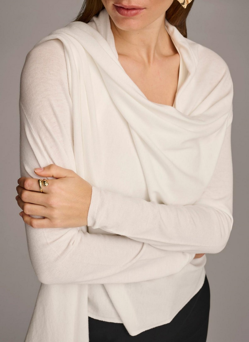 Donna Karan Long Sleeve Drape Cardigan Sweaters and Tops Pisket Krem | Norge_DK48580