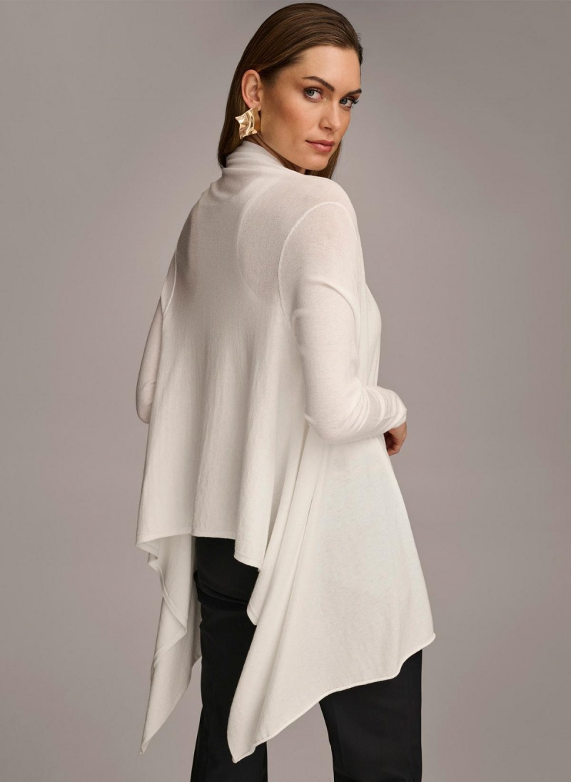 Donna Karan Long Sleeve Drape Cardigan Sweaters and Tops Pisket Krem | Norge_DK48580