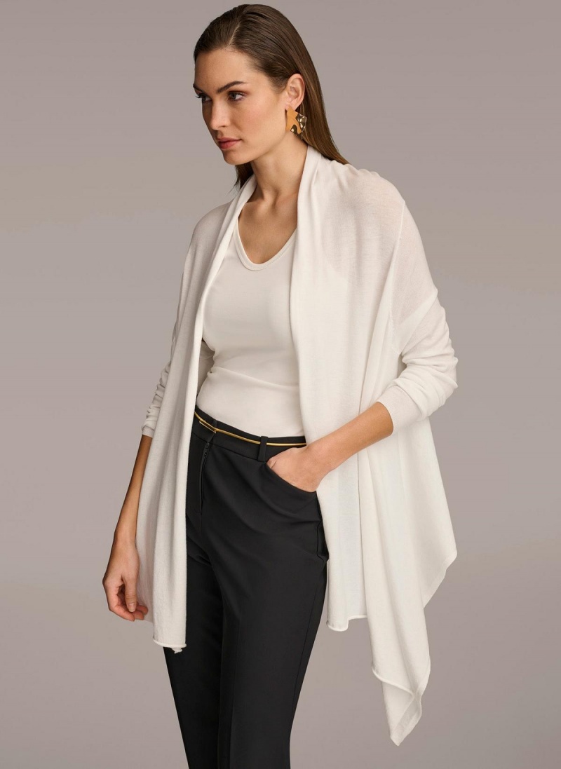 Donna Karan Long Sleeve Drape Cardigan Sweaters and Tops Pisket Krem | Norge_DK48580