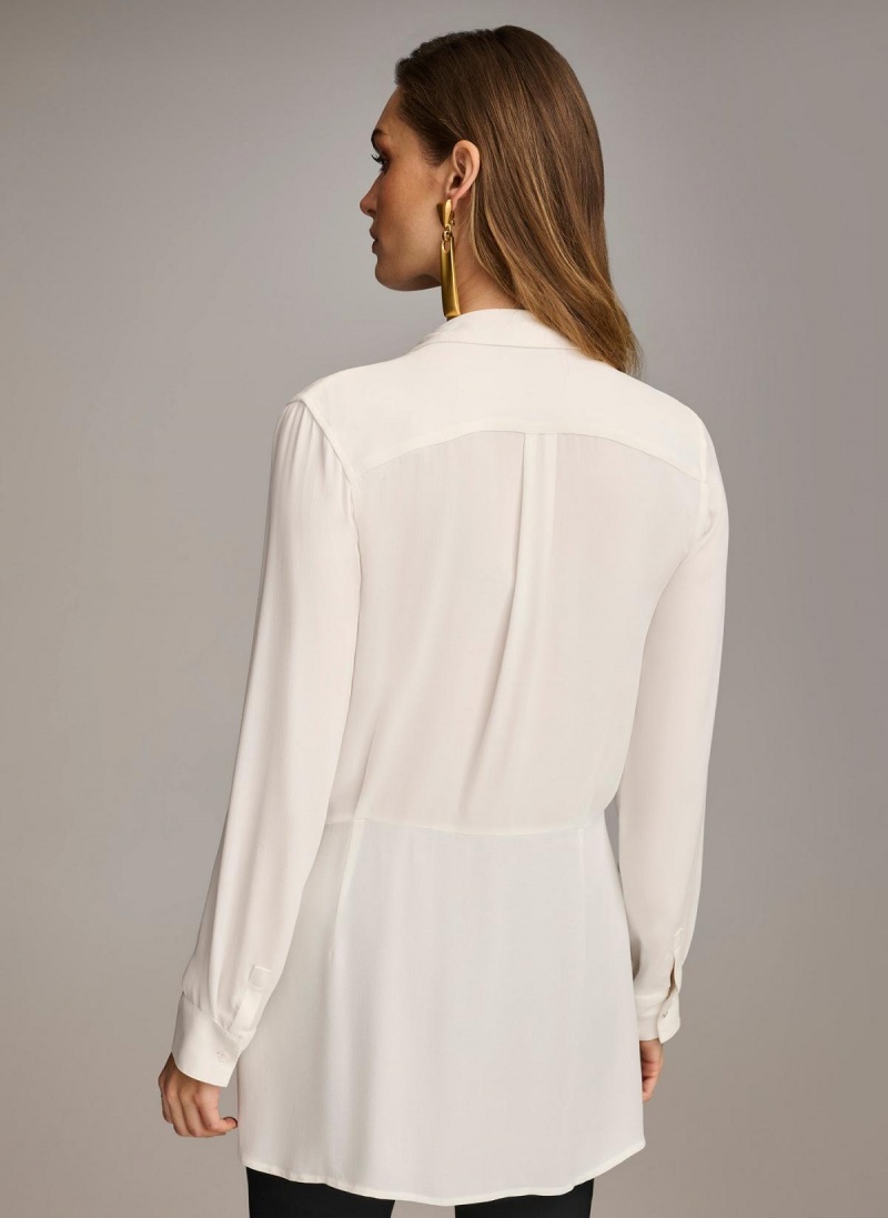 Donna Karan Long Sleeve High-low With Tie At Liv Sweaters and Tops Pisket Krem | Norge_DK16264