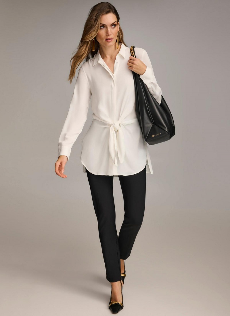 Donna Karan Long Sleeve High-low With Tie At Liv Sweaters and Tops Pisket Krem | Norge_DK16264