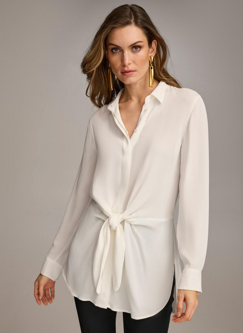 Donna Karan Long Sleeve High-low With Tie At Liv Sweaters and Tops Pisket Krem | Norge_DK16264