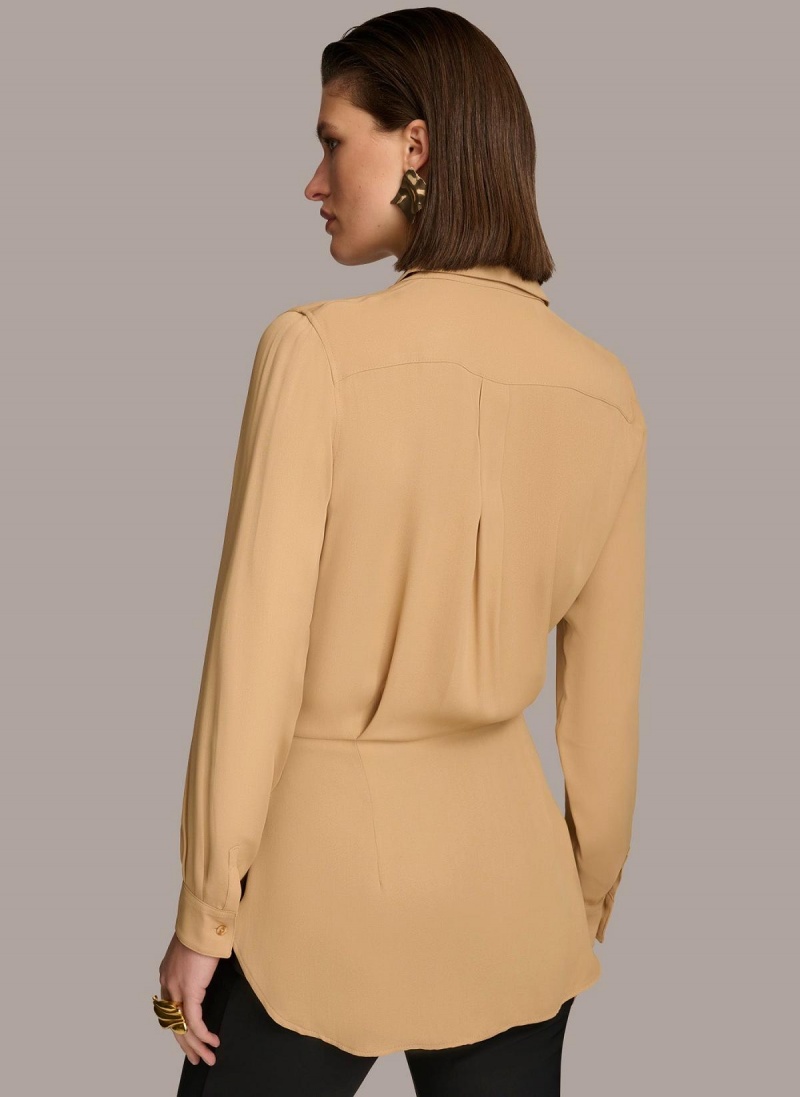 Donna Karan Long Sleeve High-low With Tie At Liv Sweaters and Tops Gull | Norge_DK49712