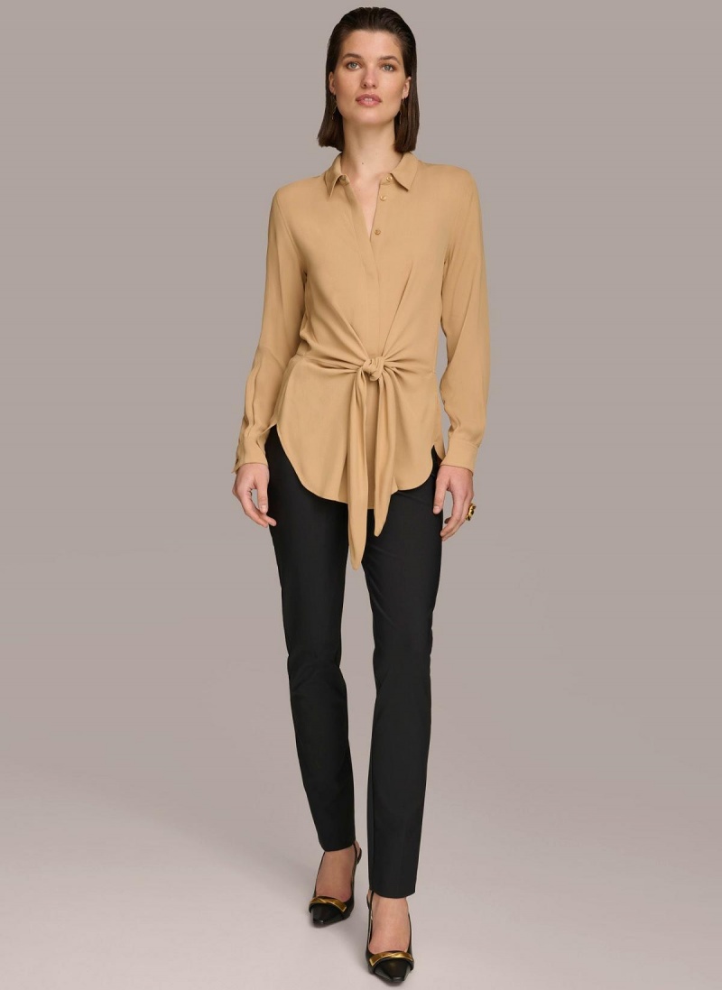 Donna Karan Long Sleeve High-low With Tie At Liv Sweaters and Tops Gull | Norge_DK49712