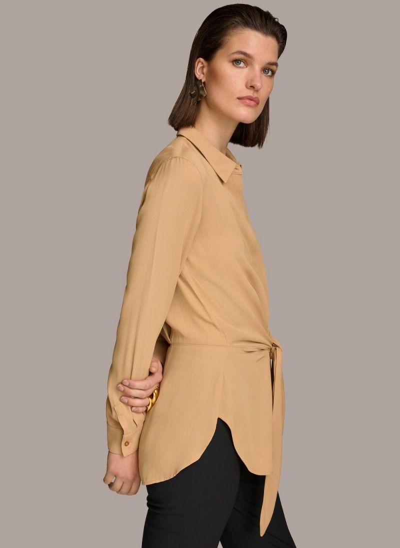 Donna Karan Long Sleeve High-low With Tie At Liv Sweaters and Tops Gull | Norge_DK49712