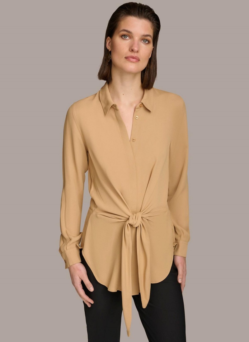 Donna Karan Long Sleeve High-low With Tie At Liv Sweaters and Tops Gull | Norge_DK49712