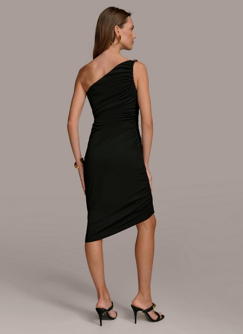 Donna Karan One Shoulder Ruched Kjole Svarte | Norge_DK70361