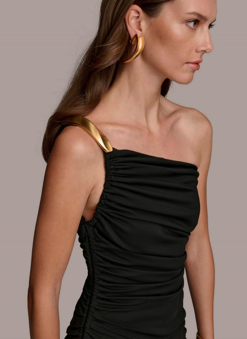 Donna Karan One Shoulder Ruched Kjole Svarte | Norge_DK70361