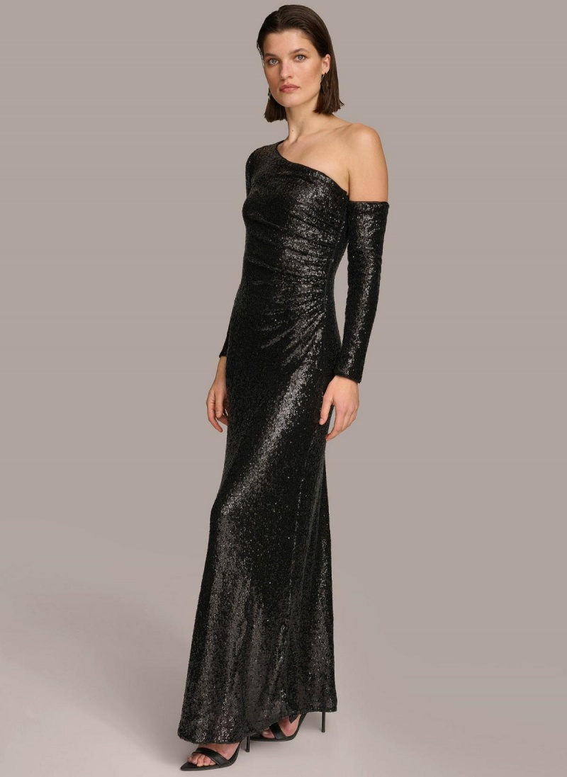 Donna Karan One Shoulder Sequin Kjole Svarte | Norge_DK33212