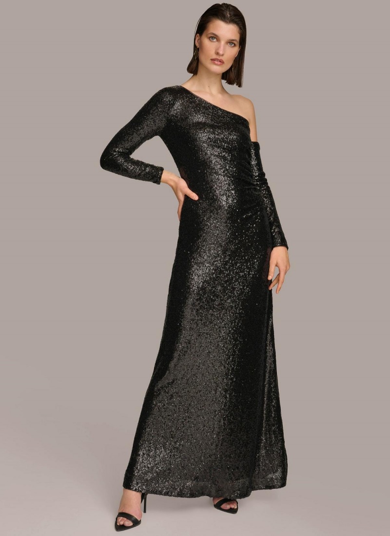 Donna Karan One Shoulder Sequin Kjole Svarte | Norge_DK33212