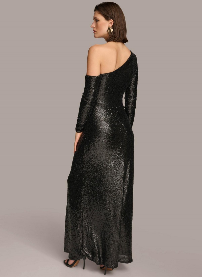 Donna Karan One Shoulder Sequin Kjole Svarte | Norge_DK33212