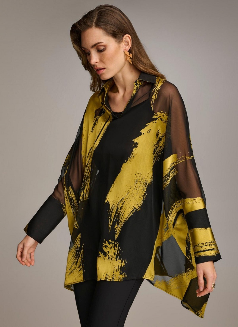 Donna Karan Print Collared Tunic Sweaters and Tops Svarte | Norge_DK23616