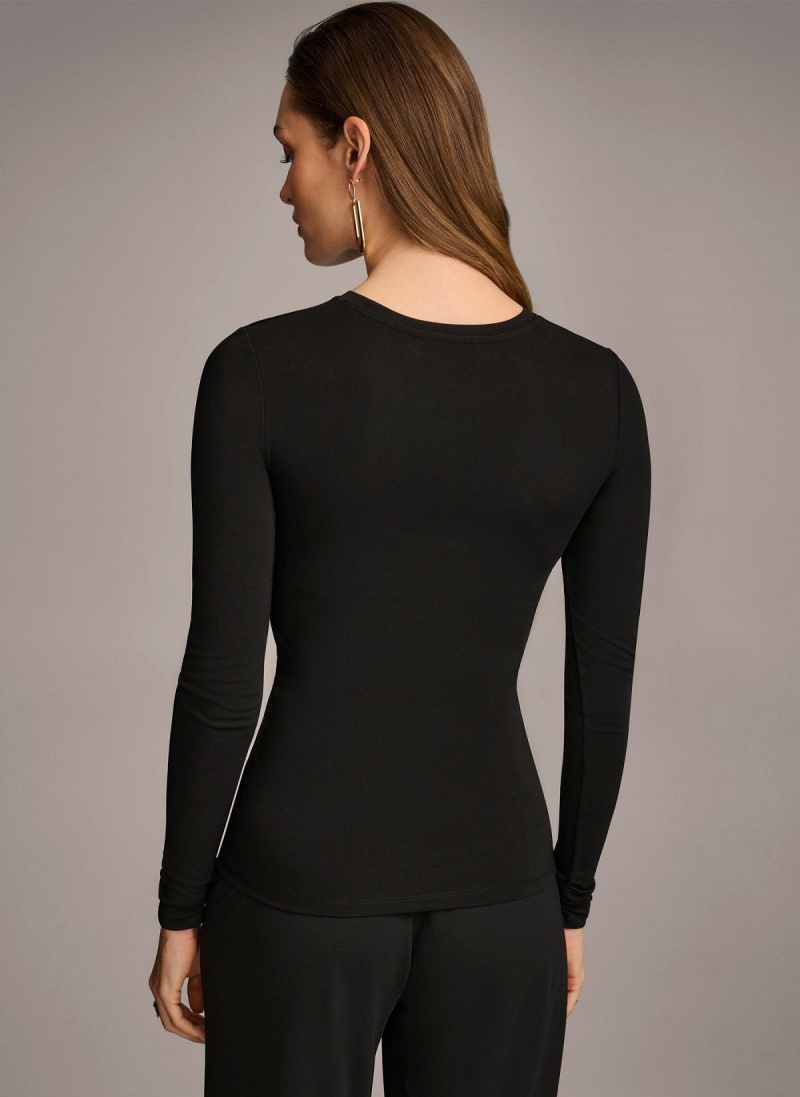 Donna Karan Ruched Detail Sweaters and Tops Svarte | Norge_DK63304