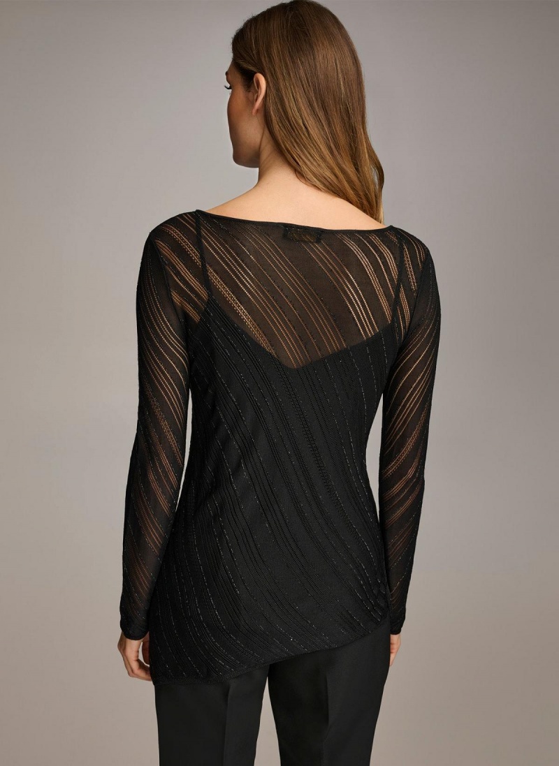 Donna Karan Sheer With Shimmer Sweaters and Tops Svarte | Norge_DK50609