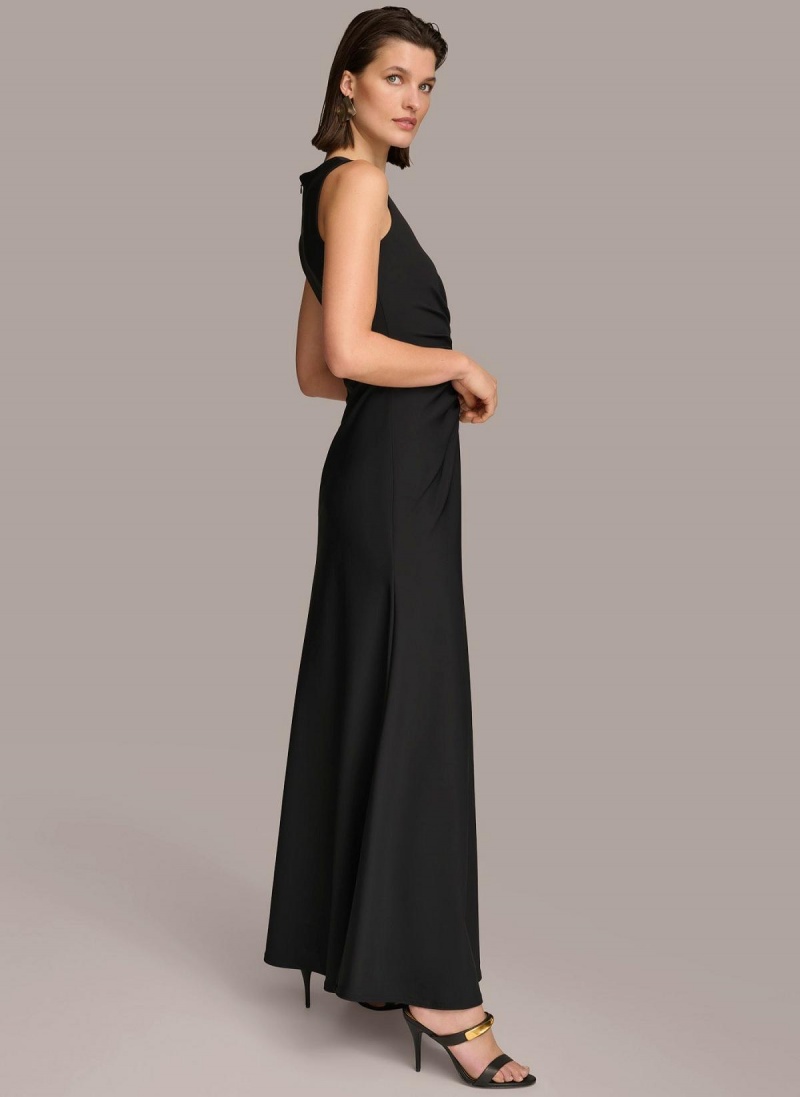 Donna Karan Vneck Twist Front Gown Kjole Svarte | Norge_DK55014