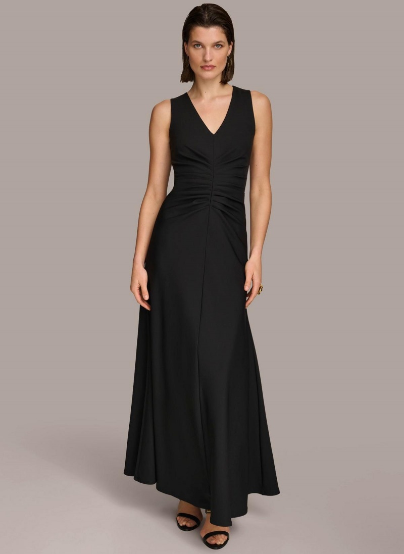 Donna Karan Vneck Twist Front Gown Kjole Svarte | Norge_DK55014