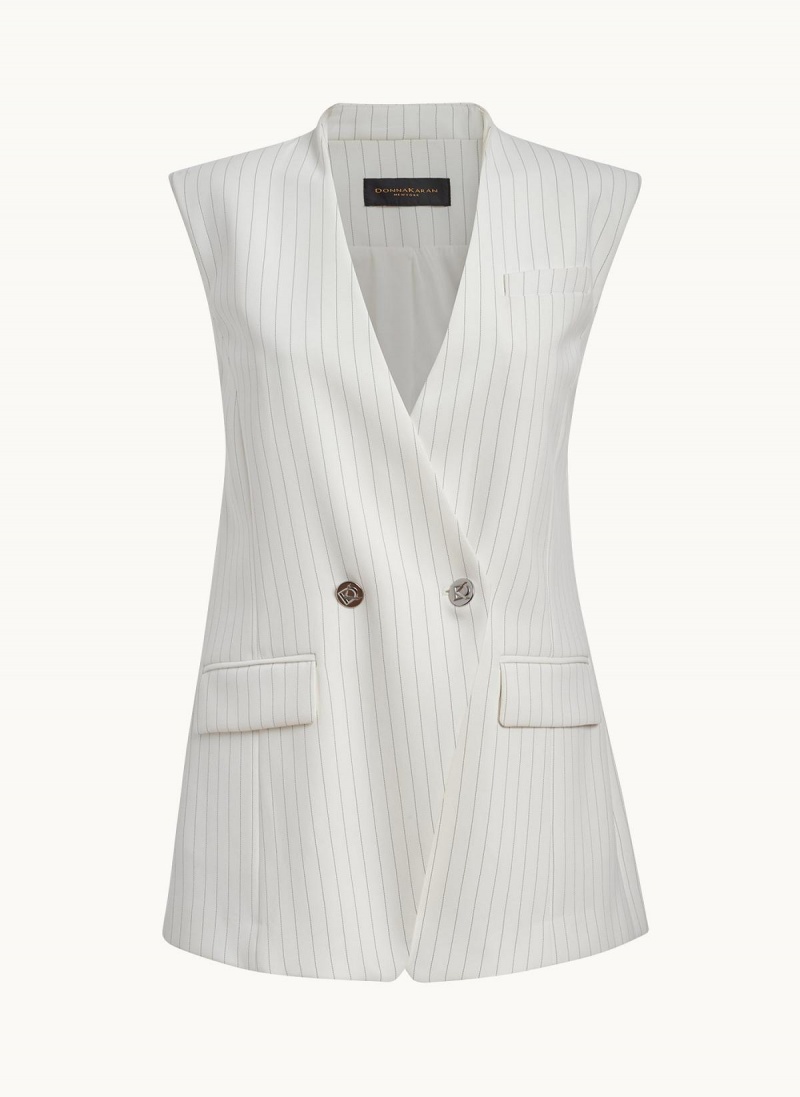 Donna Karan V-neck Vest Jakke Hvite | Norge_DK38796