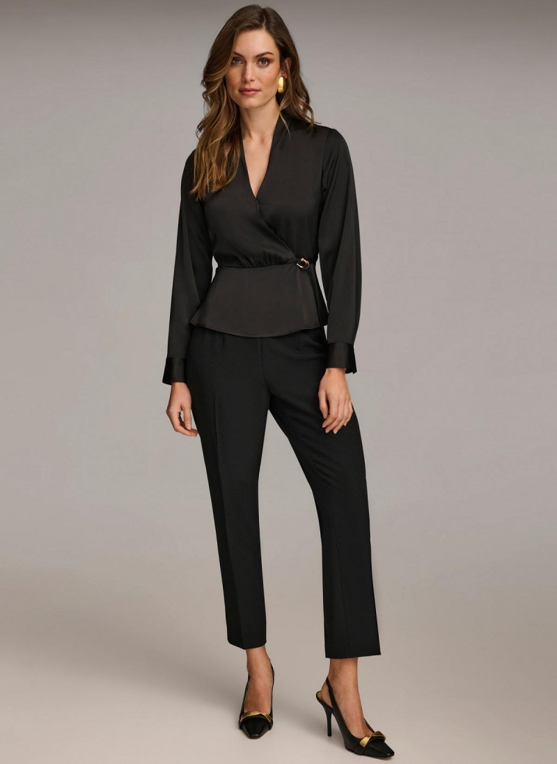 Donna Karan Wrap Blouse With Tie Sweaters and Tops Svarte | Norge_DK25420